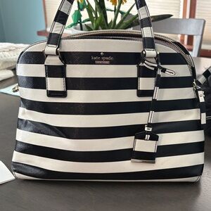 kate spade Black and White Striped Dome Satchel with Top Handles
